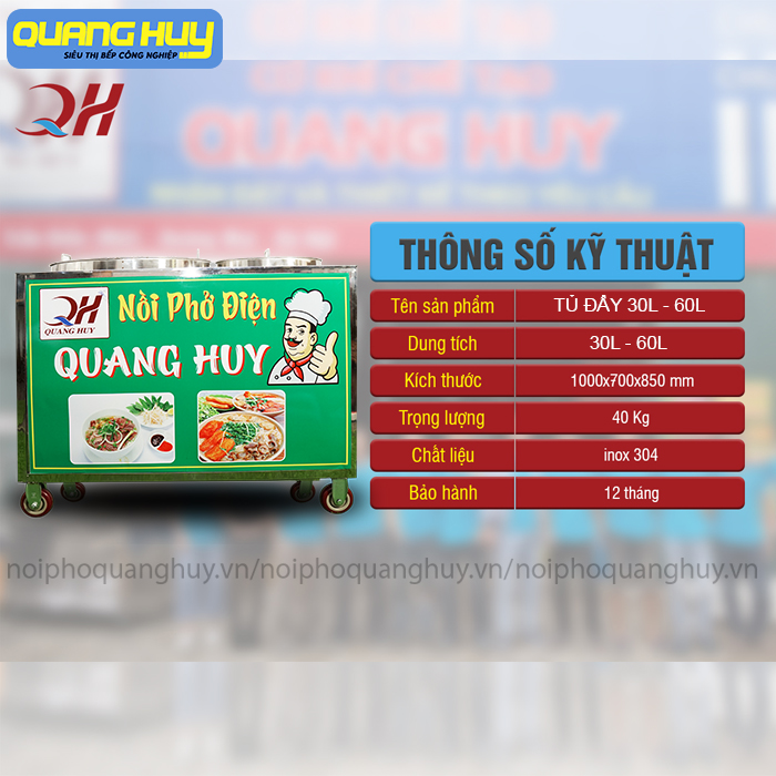 Thông số tủ đẩy nồi phở 30 - 60l